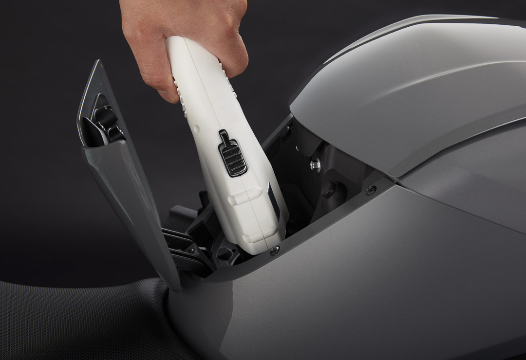 view of the charging port of a Zero Motorcycle