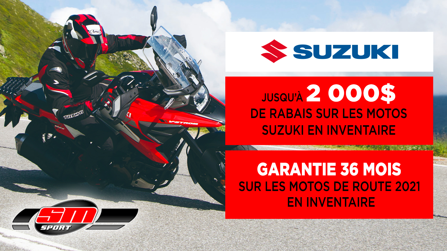 Suzuki Jusqu’à 2 000$ de rabais sur les motos Suzuki en inventaire
