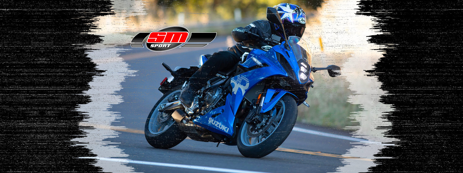 front side view of a 2024 Suzuki GSX-8R and its driver on a race track